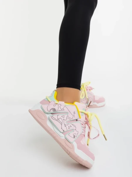 Osiana rózsaszin és sárga női sportcipő ökológiai bőrből
