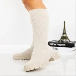 Desmi bézs női csizma textil anyagból