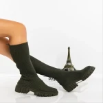 Desmi zöld női csizma textil anyagból