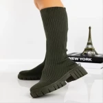 Desmi zöld női csizma textil anyagból