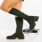 Desmi zöld női csizma textil anyagból