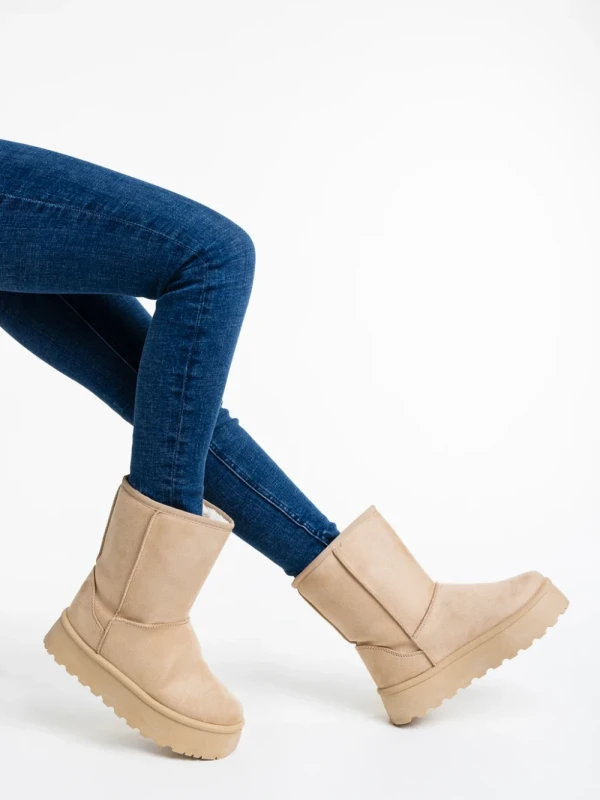 Peigi bézs női csizma textil anyagból