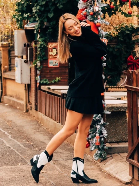 Nimera fekete fehér női csizma ökológiai bőrből