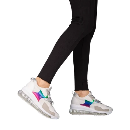 Fehér női sportcipő műbőrből és szövetből Tursa