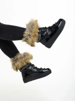 Rosalba fekete női csizma, textil anyagból készült