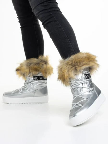 Rosalba ezüst női csizma, textil anyagból készült