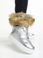 Rosalba ezüst női csizma, textil anyagból készült