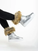 Rosalba ezüst női csizma, textil anyagból készült