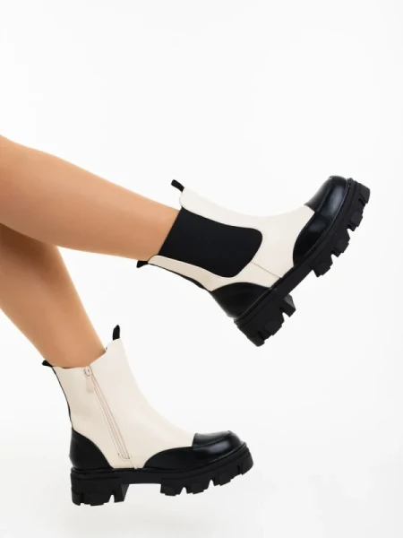 Lilana fekete és bézs női bakancs ökológiai bőrből