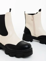 Lilana fekete és bézs női bakancs ökológiai bőrből