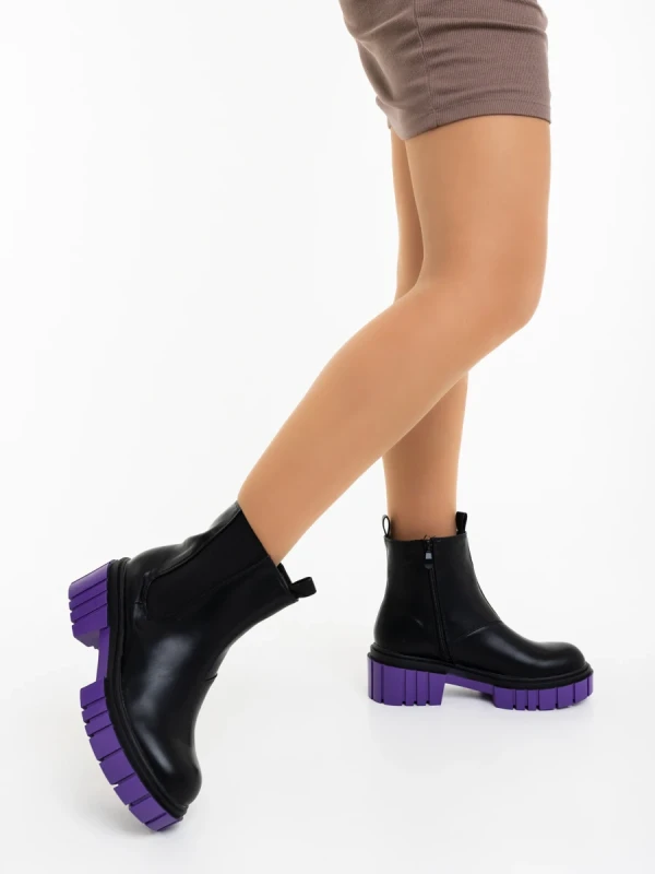 Impera fekete és lila női bakancs ökológiai bőrből