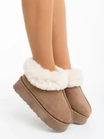 Astria sötét bézs női papucs textil anyagból