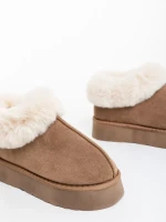 Astria sötét bézs női papucs textil anyagból