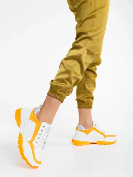 Mona fehér és narancssárga női sportcipő ökológiai bőrből