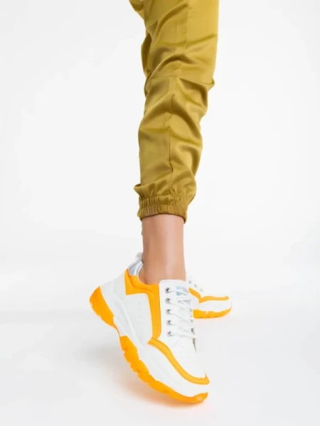 Mona fehér és narancssárga női sportcipő ökológiai bőrből