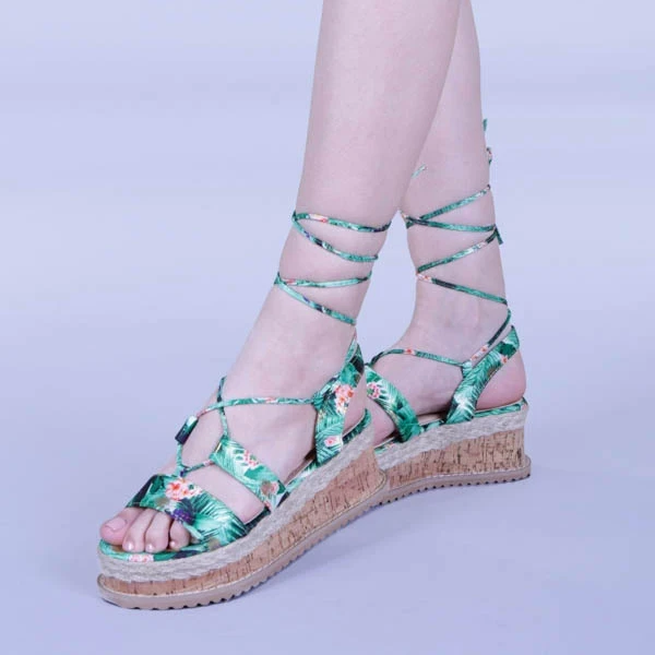 Afina zöld virágos női szandál