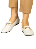 Dineb fehér női mokaszin műbőrből