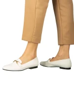 Dineb fehér női mokaszin műbőrből