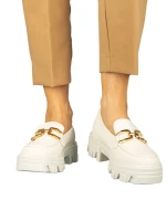 Mantiq női fehér mokaszin műbőrből