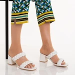 Mylah fehér, műbőr női papucs sarokkal