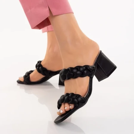 Mylah fekete, műbőr női papucs sarokkal