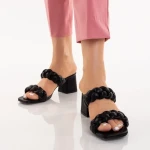 Mylah fekete, műbőr női papucs sarokkal