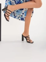 Melina fekete, műbőr női papucs sarokkal