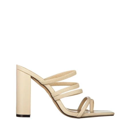 Melina bézs, műbőr női papucs sarokkal