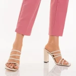 Melina bézs, műbőr női papucs sarokkal