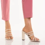 Melina bézs, műbőr női papucs sarokkal