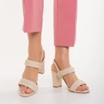 Nicolle bézs, műbőr női szandál sarokkal