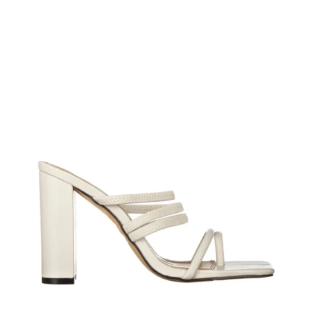 Melina fehér, műbőr női papucs sarokkal