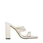 Melina fehér, műbőr női papucs sarokkal