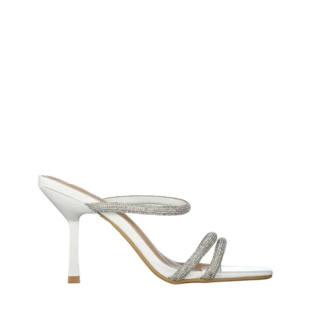 Selene fehér, műbőr női papucs sarokkal