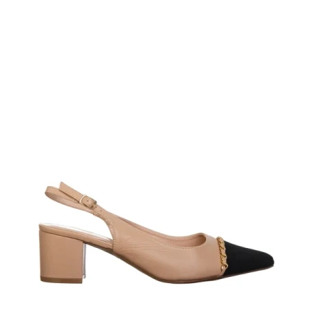 Felicity női fekete es bézs színű magas sarkú környezetbarát bőr cipő