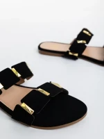 Ivanna fekete női papucs, textil anyagból készült