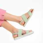 Polly zöld női szandál, textil anyagból készült