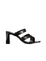 Dennise fekete női papucs sarokkal, műbőrből készült