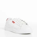 Ruba fehér és piros női sportcipő, textil anyagból készült