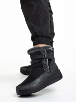 Katara fekete női bokacsizma, textil anyagból készült