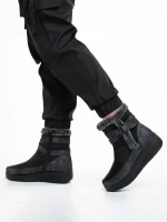 Katara fekete női bokacsizma, textil anyagból készült