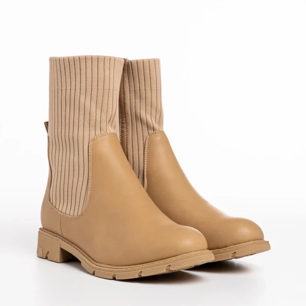 Camryn bézs női bokacsizma, műbőrből és textil anyagból készült