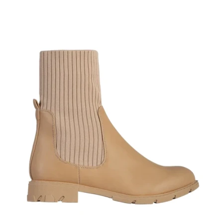 Camryn bézs női bokacsizma, műbőrből és textil anyagból készült