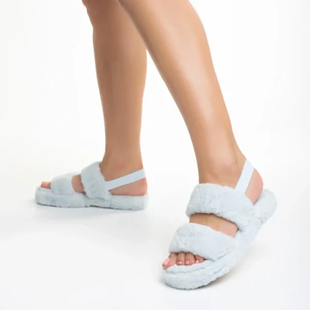 Reneka kék női papucs, szintetikus bundából készült