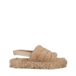 Retal sötét bézs női papucs, szintetikus bundából készült