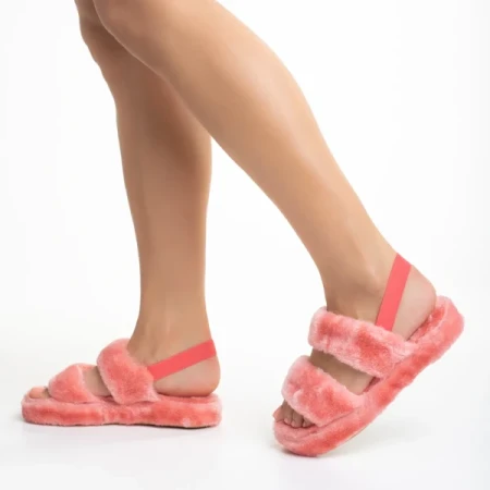 Reneka rózsaszín női papucs, szintetikus bundából készült