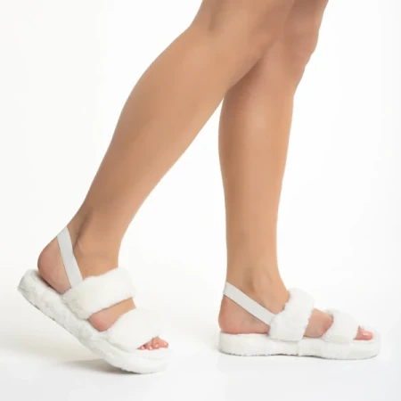 Reneka fehér női papucs, szintetikus bundából készült