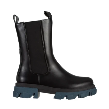 Idalia fekete és kék női csizma, műbőrből készült
