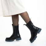 Idalia fekete és kék női csizma, műbőrből készült