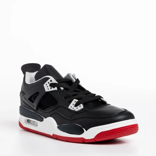 Abramo fekete és piros férfi sportcipő, műbőrből készült